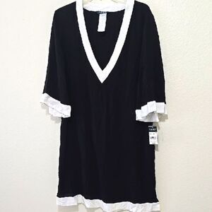 Lauren Ralph Lauren Black and White V-Neck Dress L